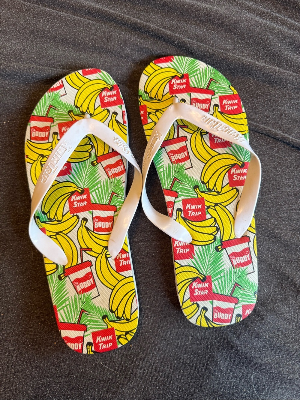 Kwik Trip Banana Print Flip Flops - White Straps